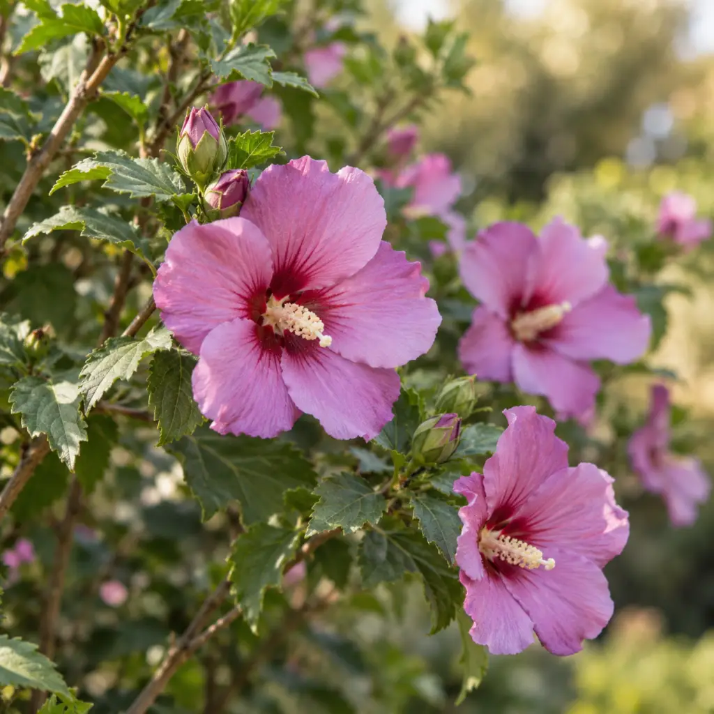Althéa en fleurs, arbuste comestible bio cultivé dans un jardin